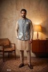 Cream Outluk Wedding Vol 63 Linen Modi Jacket Collection W6305.